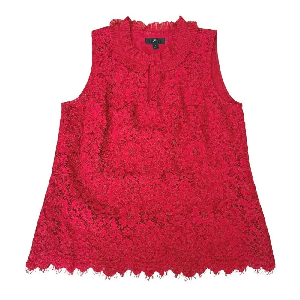 J.Crew Lace Ruffleneck Top in‎ Red Sleeveless Blouse Women's Size Small